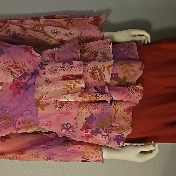 OH! MAMMA Floral Chiffon Ruffle Tie Back Flare Sleeve Fairycore Castlecore Top - Picture 5 of 11